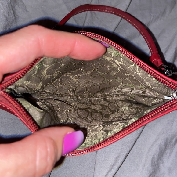 Like new Coach Double Stitched Corner Red Zip Wristlet Wallet Pouch - Picture 5 of 7